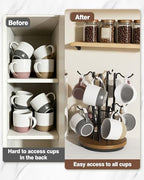 8-Hook 360° Rotating Large Coffee Mug Tree for Counter, Wood Base, Brown - Image 7
