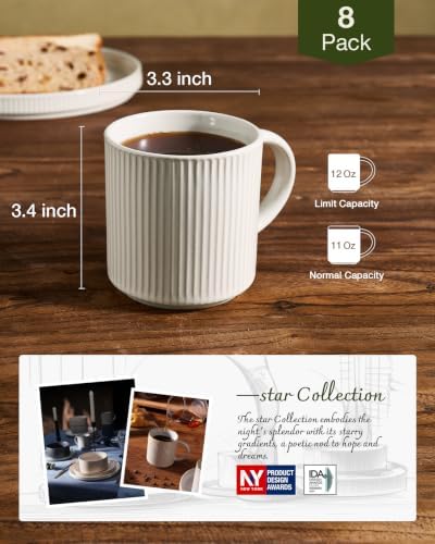 famiware Coffee Mug Set of 8, Star 12 oz Ceramic Mugs Cups Set with Handle - Image 5