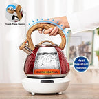 Tea Kettle, Toptier Teapot Whistling Kettle with Wood Pattern Handle Loud Whistle, Food Grade Stainless Steel Tea Pot for Stovetops Induction Diamond Design Water Kettle, 2.7-Quart Red - Image 3