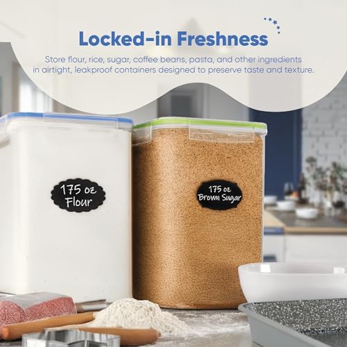 Chef's Path Large Airtight Food Storage Containers with Lids, Pack of 2, 5.2L, 175Oz, Airtight Kitchen and Pantry Bulk Canisters for Flour, Sugar, Rice, and Baking Supplies - Transparent - Image 3