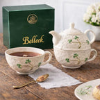 Belleek Classic Shamrock Tea for One Set, Handcrafted Teapot and Cup, Parian China Ceramic Tea Set, Microwave Safe, White - Image 4
