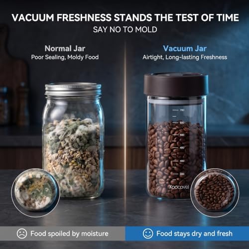 2-Pack 24oz Airtight Coffee Canister with Twist Seal Lid, Glass Coffee Bean Storage Container with Silicone Ring, Wide Mouth Food Storage Jars for Coffee Grounds, Sugar, Flour, Oats - Image 4