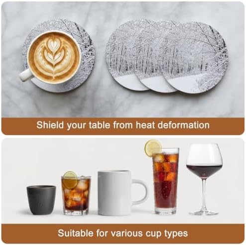Winter Snow-Covered Trees Coasters for Drinks, Set of 86 Natural Landscape Snow Path Absorbent Ceramic Coaster with Cork Base Decor for Wooden Table & Bar, Housewarming Gift Home Decor - Image 7