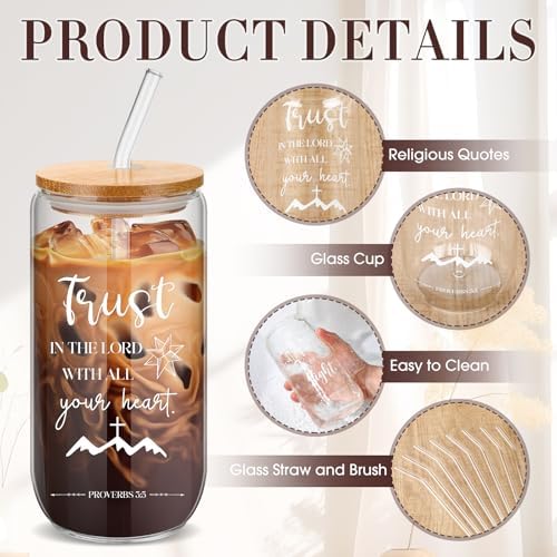 Skylety 16 Sets Christian Glass Cups for Women with Lids Straws Brushes - Image 4