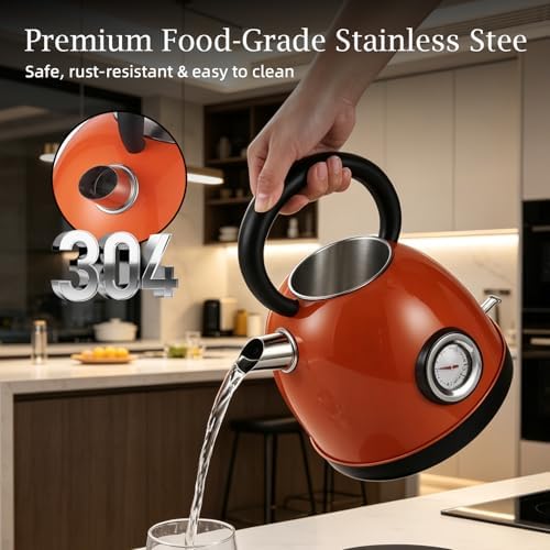 Retro Dom Shape Electric Kettle Stainless Steel, Temperature Gauge, 1.7L Tea Water Boiler, 1500W Fast Quiet Boil,Auto Shut-Off,Boil-Dry Protection - Image 3