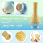 4 Piece Matcha Japanese Ceremony Set, Resin Matcha Whisk, Bamboo Spoon, Bamboo Scoop, Whisk Stand, Perfect Set for Preparing, Yellow - Gradient Blue - Image 3