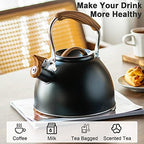 3.2 Quart Whistling Tea Kettle for Stove Top Stainless Steel Tea Pots With Wood Pattern Anti-slip Handle, Black… - Image 2