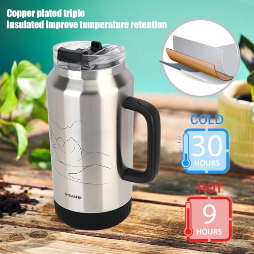 Hydraful 64 oz Tumbler with Handle and Straw - 100% Leak-Proof - Insulated Cup Reusable Stainless Steel Large Water Bottle Travel Mug for Gym, Hiking, and Camping - Gifts for Women Men Him Her - Image 4