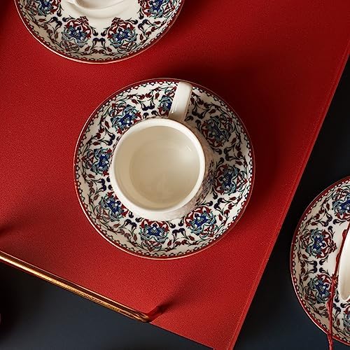 KARACA Nakkas Turkish Coffee Cup Set of 6, (12 Piece) White Cups with Saucers - 3.3 fl oz Small Porcelain Espresso Set - Ideal for Serving Greek, Arabic Coffee - Image 7
