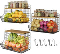 3 Pack Extra Large Fruit Basket for Kitchen with Wood Lid Nameplate - Counter&Wall Mounted Onion and Potato Storage Bin, Stackable Metal Hanging Wire Baskets,15.74 * 8.66 * 10.63 inch by Jautokerdar