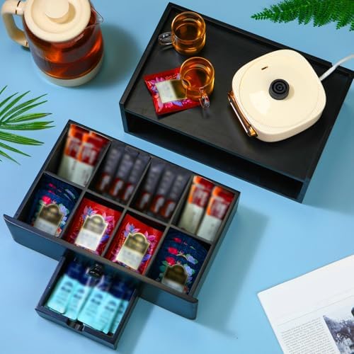 Cinnvoice Tea Bag Organizer Wooden Tea Storage Box, Black - Image 4
