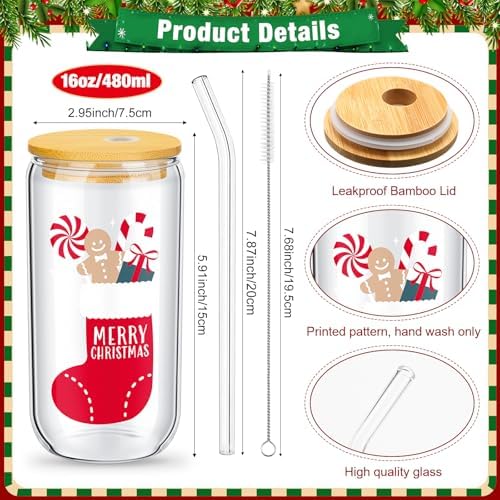 Umigy 12 Pack Christmas Glass Cups 16 oz Drinking Glasses,Chic Style - Image 2