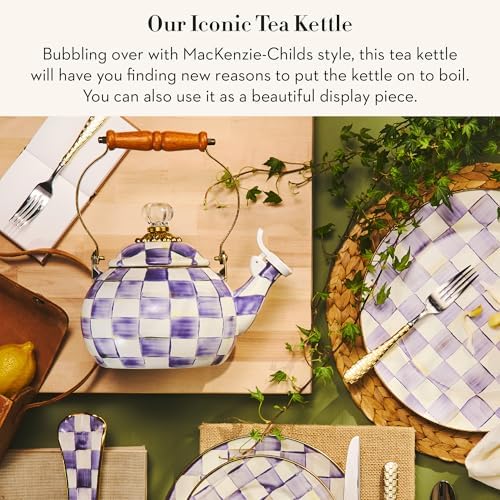 MACKENZIE-CHILDS Whistling Tea Kettle, Purple-and-White Violet Check - Image 2