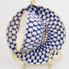 Imperial/Lomonosov Porcelain Teacup w/Saucer"Tulip Cobalt Net" - Image 3
