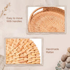 6 Pcs Rattan Coasters with Holder, Rattan Round Serving Tray Set - Image 4