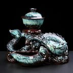 Chinese Gongfu Tea Set - Ceramic Teapot with Infuser, 8 Cups, Semi Automatic Dragon Design for Loose Leaf Tea - Image 4
