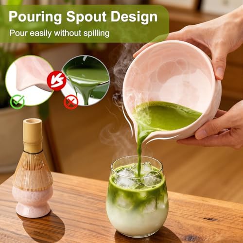 Matcha Whisk Set 7 PCs Ceramic Japanese Matcha Bowl Kit Includes Matcha Bowl, Matcha Whisk and Holder, Bamboo Scoop, Scoop Rest, Sifter, Tea Towel - Traditional Matcha Starter Set for Matcha Lovers - Image 4