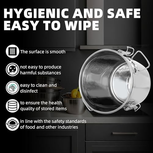 12L/3.2 Gal 304 Stainless Steel Food Containers 404 Oz Stainless Container with Lid and Lock Airtight Canister for Storage 304 Stainless Steel Food Storage Containers Stainless Bucket - Image 5