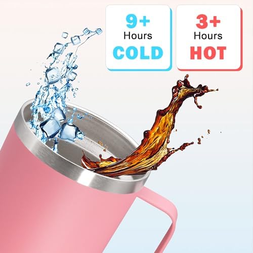 20 oz Tumbler with Handle and Lid Insulated Travel Coffee Mug Pink 12P - Image 4