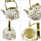 Vintage Enamel Tea Kettle Boho Floral Stovetop Teapot 2.5L Colorful Bohemian Enamel Kettle Kitchen Decor Hot Water Coffee Pot with Gold Handle - Image 6