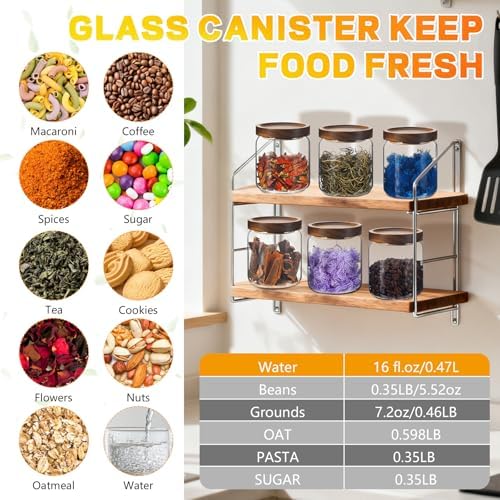 Glass Spice Jars Seasoning Containers Small Glass Jars with Lids Airtight Food Storage Canister for Kitchen Pantry Sugar Tea Coffee Bean Nuts Cookies Herbs Salt (16oz/473ml*6 pack) - Image 3