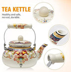 Saihisday Floral Teapot Enamel Afternoon Tea Kettle For Stovetop, 2.5L Large Flowered Tea Kettle with Ceramic Handel for Afternoon Tea Wedding Party Housewarming Gift - Image 4