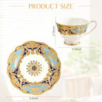 Luxury White & Gold Embossed Tea Cups and Saucers with Teapot, Sugar Bowl, & &Creamer, Vintage European Porcelain Coffee Set for Tea Party, Wedding, Gift (Turquoise&Gold, 4pcs/set) - Image 6
