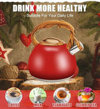 3.2Qt Stainless Steel Whistling Tea Kettle Stovetop, Red - Image 6