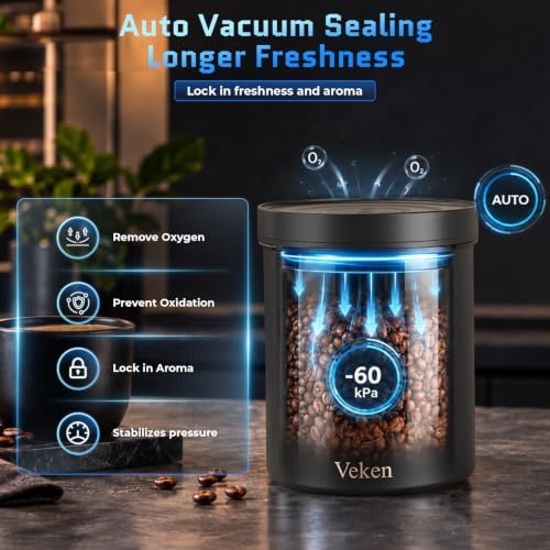 Veken Electric Vacuum Coffee Canister with Window, Auto-Seal Container,14OZ - Image 2