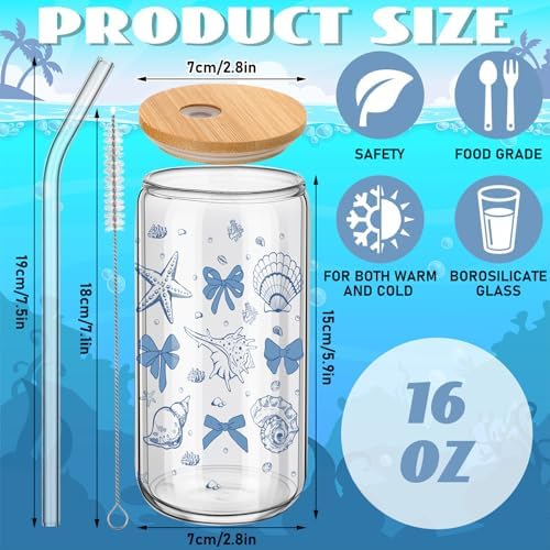 Teenyyou 12 Set of Glasses with Bamboo Lid and Glass Straw 16 oz(Shell) - Image 3