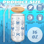 Teenyyou 12 Set of Glasses with Bamboo Lid and Glass Straw 16 oz(Shell) - Image 3