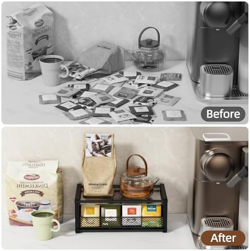 Tea Bag Organizer, Tea Organizer and Storage with Drawers, Tea Bag Holder with Divided Compartments, Wooden Kitchen Organizers and Storage for Kitchen, Countertop, Office, Tea Station - Image 5