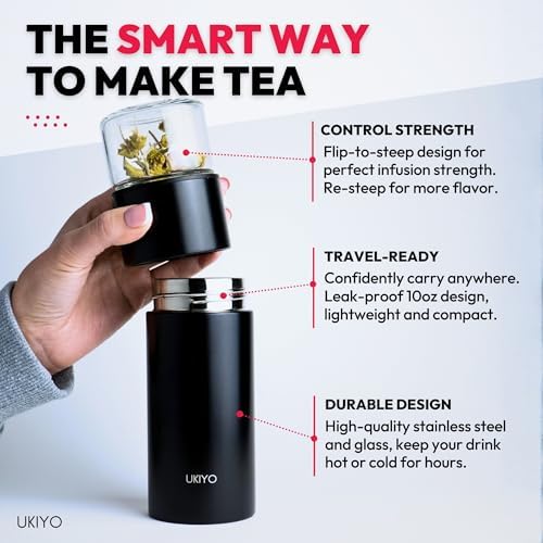 Ukiyo Steel Premium Stainless Steel and Glass Tea & Fruit Infuser Bottle - Travel Tumbler with Stainless Steel Filter - Image 2