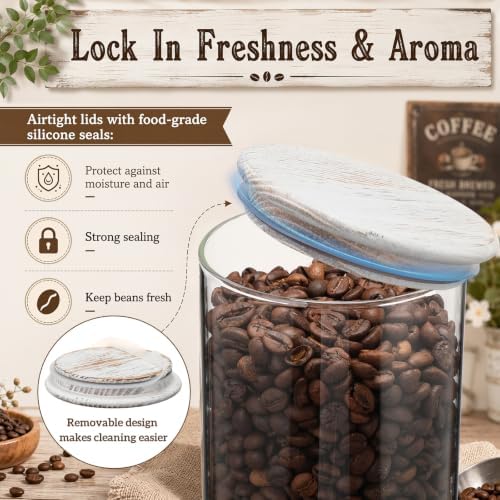 Rustic Coffee Canister Set of 2 50 Fl oz Large Airtight Glass Jars White - Image 4