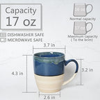 Bosmarlin Ceramic Coffee Mug Set of 4, 17 Oz, 5 Colors to Choose, Tea Cups, Dishwasher and Microwave Safe, Reactive Glaze (Deep Blue) - Image 2