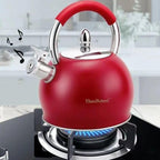 Stainless Steel Stovetop Kettle with Whistle 3.2 Qt (3 L) Tea Pot for Stove Top, Matte Kitchen Tea Whistling Kettle with Ergonomic Silicone Handle, Induction Safe (Red) - Image 2