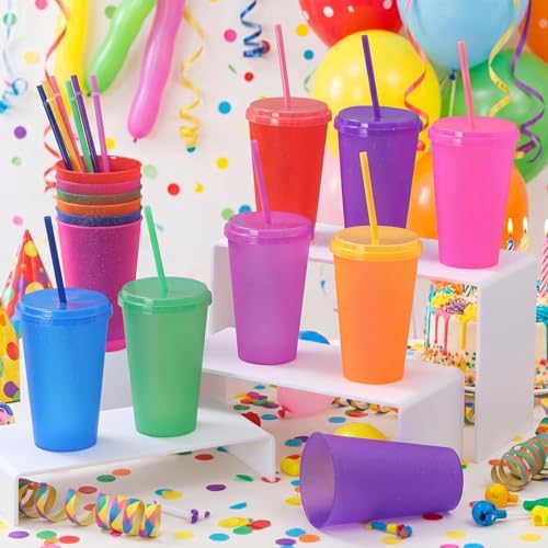 Honeydak 30 Pack Plastic Tumblers with Lids and Straws Bulk, Neon Color - Image 2