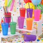 Honeydak 30 Pack Plastic Tumblers with Lids and Straws Bulk, Neon Color - Image 2