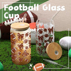 12 Pack 16 oz Football Glass Cups with Bamboo Lid and Straw - Image 3