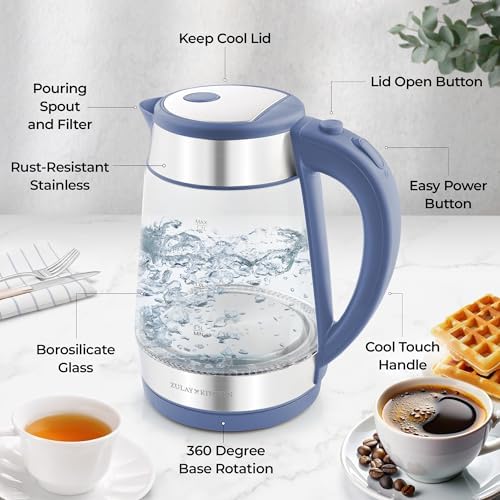 Zulay Kitchen Fast Boiling Electric Water Kettle - 1.7L, 1500W, Auto Shut-Off for Overboil & Boil Dry Protection, Cool-Touch Handle, 360° Base - Rapid Teapot Boiler For Coffee & Tea - Blue - Image 6