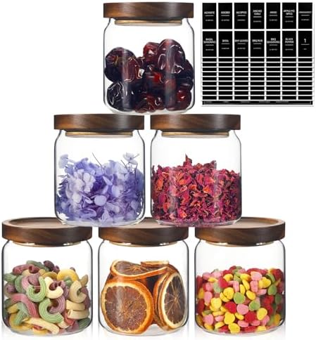 Glass Spice Jars Seasoning Containers Small Glass Jars with Lids Airtight Food Storage Canister for Kitchen Pantry Sugar Tea Coffee Bean Nuts Cookies Herbs Salt (16oz/473ml*6 pack) by Foyofly