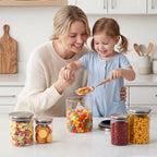 Round Glass Jars with Lids, 4 Pack 25 oz Glass Containers with Stainless Steel Lids, 750ml Clear Airtight Kitchen Pantry Storage Canisters for Sugar, Coffee, Tea, Candy, Cereal, Oat, Flour - Image 6