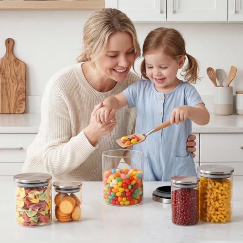 Round Glass Jars with Lids, 4 Pack 25 oz Glass Containers with Stainless Steel Lids, 750ml Clear Airtight Kitchen Pantry Storage Canisters for Sugar, Coffee, Tea, Candy, Cereal, Oat, Flour - Image 6