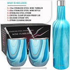 CHILLOUT LIFE 12 oz Stainless Steel Wine Tumblers 2 Pack & 1 Insulated Wine Bottle - Double Wall Vacuum Insulated Wine Glasses Cups with Lids and Straws Set Keeping Cold & Hot Gift Set - Image 5