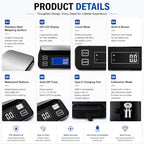 Waterproof Digital Kitchen Scale 0.001oz/0.1g Precision, Stainless Steel Electronic Scale with 3 Power Options (Rechargeable/AAA/Built-in), 10 Units Conversion, Smart Standby, 22lb/10kg Capacity - Image 7