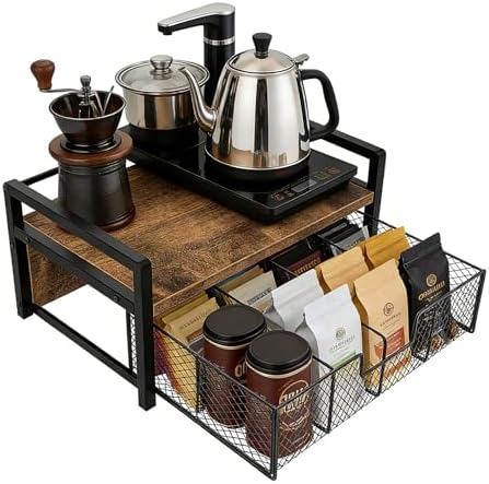 Tea Bag Organizer Wood Tea Organizer with 8 Compartments Storage Chests Tea Station Chest Display Container Box for Countertop Kitchen by ULIKEUS