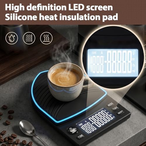 Mini Coffee Scale with Timer, 0.1g Digital Espresso Scale, 4 Units g/oz/lb/ml, Compact Kitchen Scale with LED Display & Silicone Pad for Coffee, Baking, Small Items - Image 6