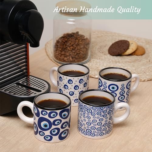 Ceramic Espresso Cups, 5 Oz Espresso Cups Set of 4, Handmade Espresso Cup, 2.75 Inch Espresso Mugs, Multicolor Demitasse Cups, Microwave & Dishwasher Safe Espresso Mugs, Coffe Mug Set (NAZAR CHARM) - Image 4