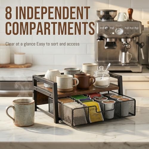 Tea Bag Organizer for Countertop with 8-Slot Drawer - Image 2