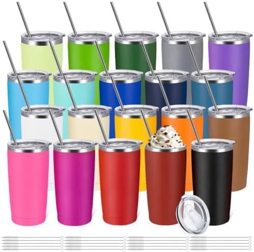 YOUKE OLA 20 Pack Stainless Steel Tumbler Vacuum Insulated Travel Mug Bulk Powder Coated Coffee Mug Gift for Laser Engrave, 20oz Mix Colors by YOUKEOLA